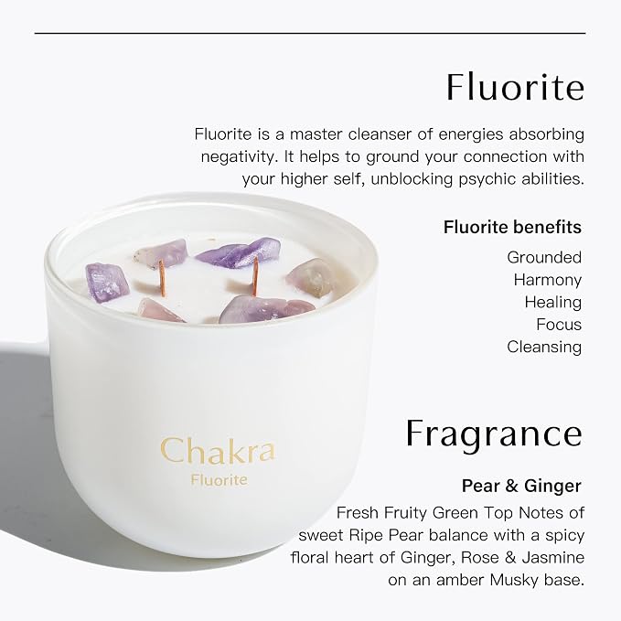 Hidden Label Healing Crystal Candle, Pear Ginger Crystal Candle, Wood Wicks Scented Crackling Candles, Real Crystals Aromatherapy Candle Gifts for Women, 12oz
