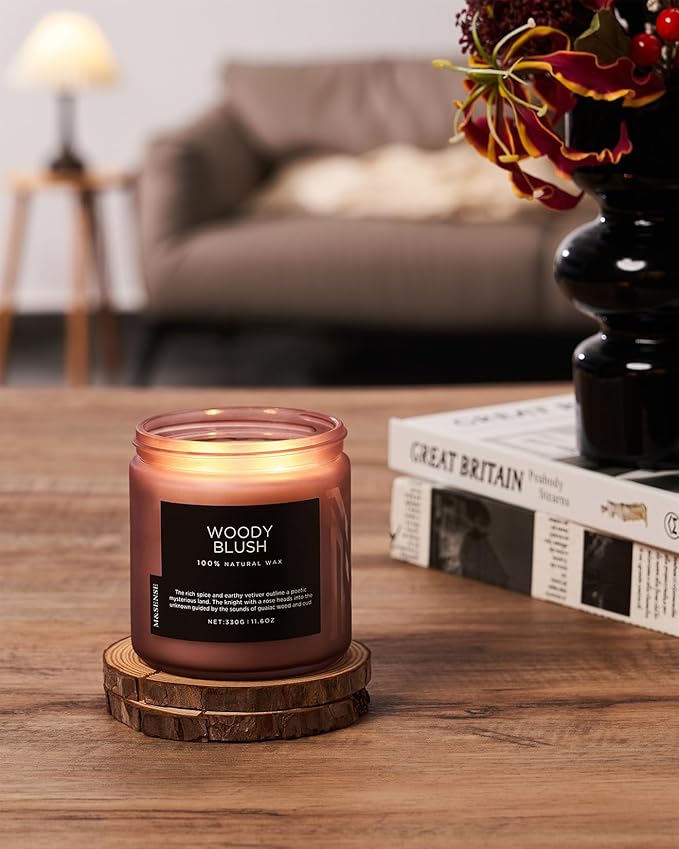 M&SENSE Rose Oud Scented Candles for Home, 11.6oz Organic Natural Soy Wax, 70-Hour Long Lasting Slow Burning, Non Toxic Clean Burn, Floral Scent for Stress Relief, Aromatherapy Gifts for Family