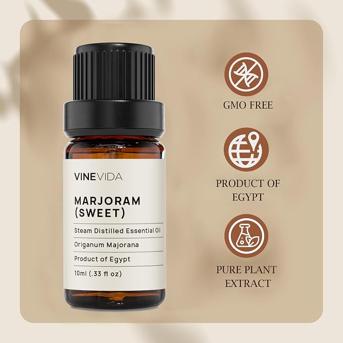 VINEVIDA Marjoram Essential Oil - Undiluted, 10 mL - Marjoram Scent - DIY Candle Scents & Soap Making