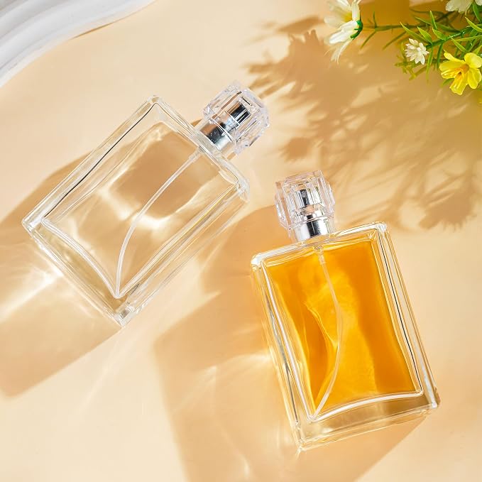 YU FENG 2 Pack Perfume Spray Bottles, 100ml/3.4oz Refillable Glass Perfume Atomizer, Empty Square Clear Glass Cologne Bottles with Fine Mist Spray