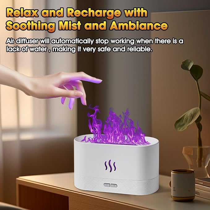 2 Pack Essential Oil Diffuser,Colorful Flame Air Aroma Diffuser Humidifier,Upgraded 7 Flame Colors Noiseless Essential Oil Diffuser for Home,Office,Yoga with Auto-Off Protection(180mL,White)