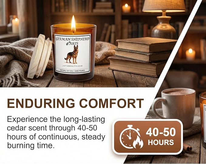 German Shepherd Gifts for Women | Birthday Gifts for Mom | Light When Dog Farts Candle | Cedar By Natural Soy Wax | Pet Safe Friendly Memorial Candles for Home Scented Household Essentials