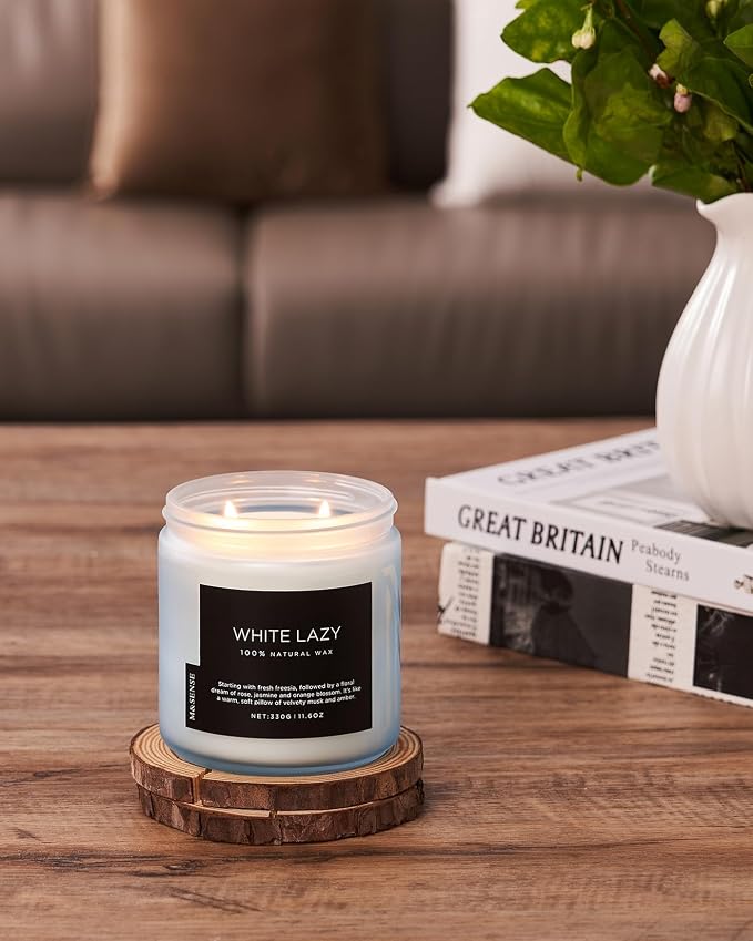 M&SENSE Jasmine & Clean Cotton Spring Scented Candle, 11.6oz Aromatherapy Gifts 2 Wick 70 Hours Long Lasting Burn, Natural Organic Soy Candle, Housewarming Gifts for Dad Mom Friends