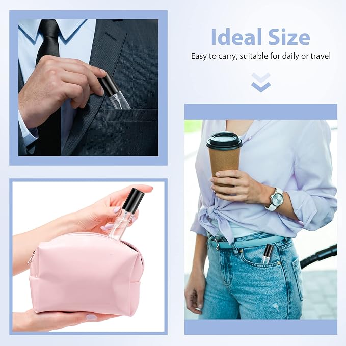 Yinder 25 Pcs 10 ml Glass Refillable Perfume Bottles Bulk Travel Empty Perfume Atomizer Sprayers Portable Spray Bottles Mini Sample Fragrance Containers, Black