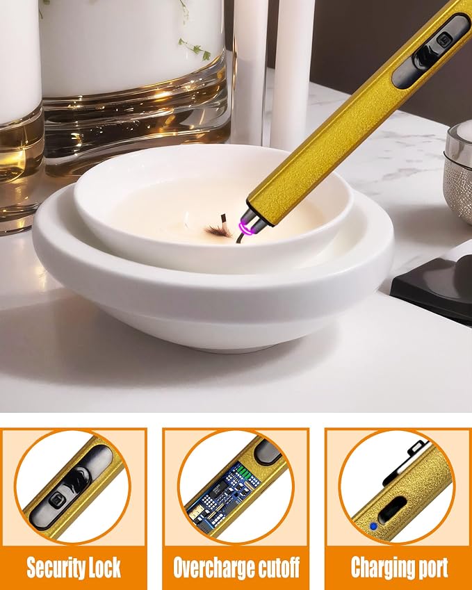 YOUTUOY 4 in1 Candle Accessory Set with Rechargeable Candle Lighter, Candle Wick Trimmer, Candle Wick Snuffer, Candle Wick Dipper, Candle Care Kit (Gold)