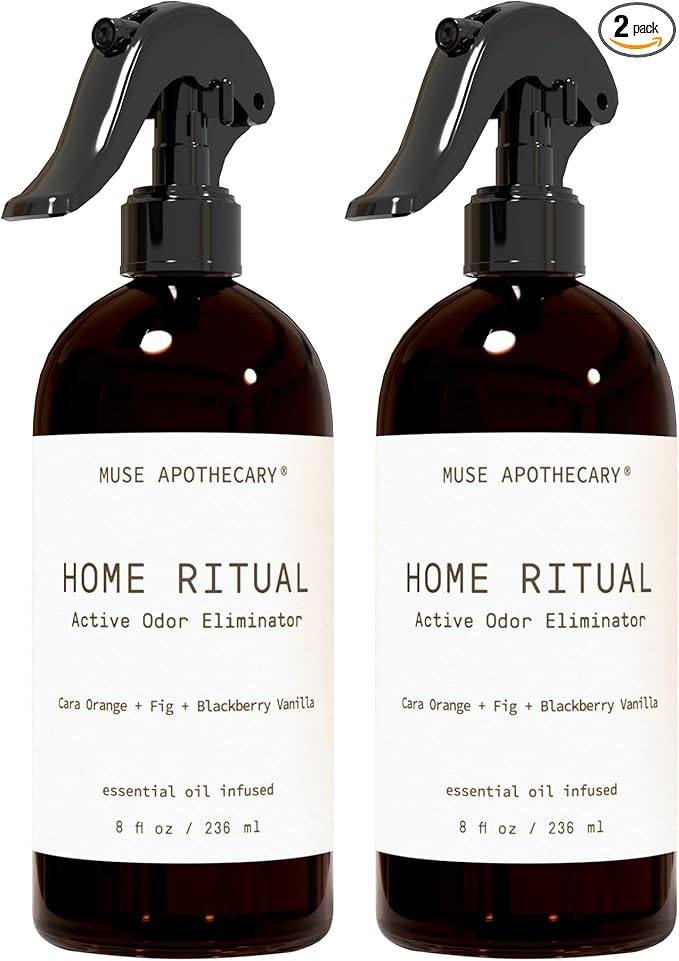 Muse Apothecary Home Ritual Active Odor Eliminator Spray - Furniture Deodorizer Spray & Bathroom Odor Eliminator for Home - Essential Oil Air Freshener - 8oz, Cara Orange + Fig + Blackberry Vanilla