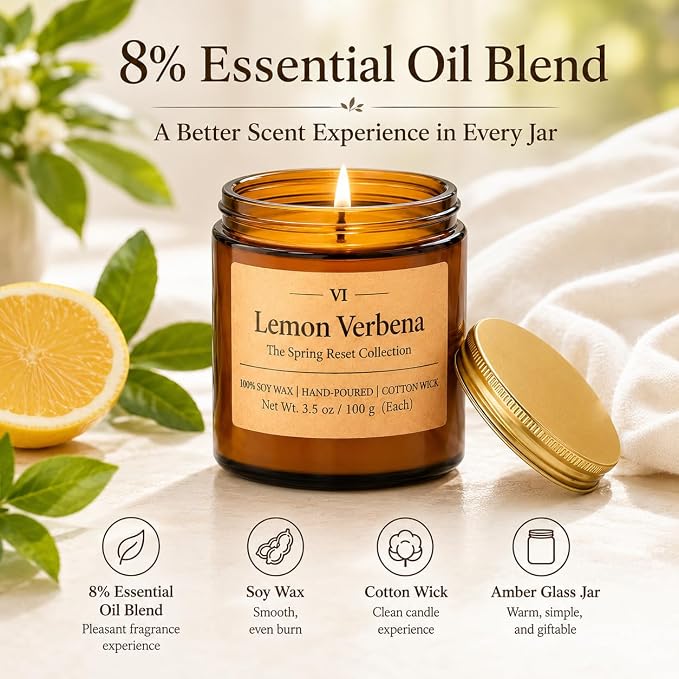 12 Pack Summer Scented Candles, 3.5 oz Amber Glass Jar Soy Candle Set, 8% Essential Oil Blend, Gifts for Women Birthday Housewarming