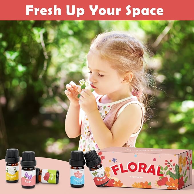 Floral Essential Oils, Holamay Premium Fragrance Oil for Candle Making, 5mlx10, Soap Making Scents - Rose, Jasmine, Neroli, Gardenia, Lilac and More, Aromatherapy Essential Oils for Diffusers for Home