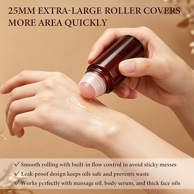 2 Pcs Rose Quartz Roller Bottles, 50ml Refillable Roll On Bottles with Natural Crystal Roller Balls, Quartz Roller Ball Glass Bottle for Oils, Leak-Proof Travel Kit