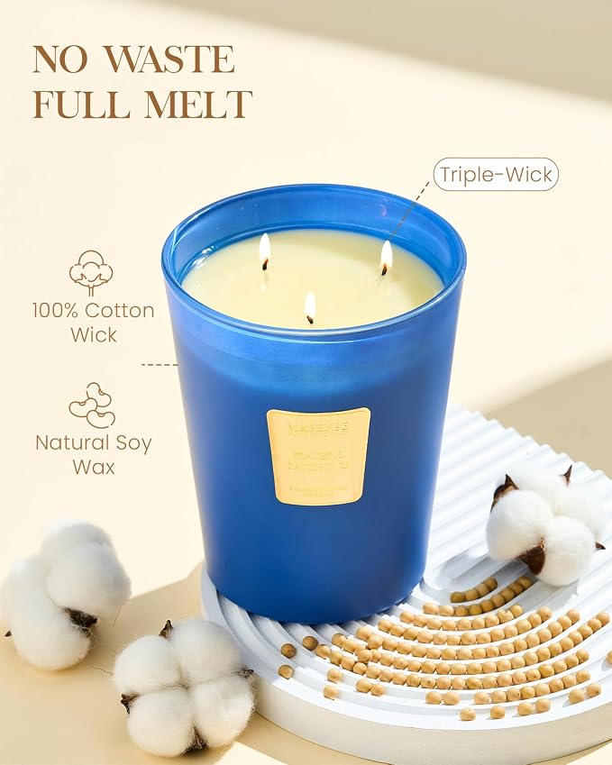 M&SENSE Peaceful Patchouli Scented Candle, 35oz 3 Wick 150H, Natural Soy Large Aromatherapy Candles for Meditation & Stress Relief, Yoga Housewarming Gift