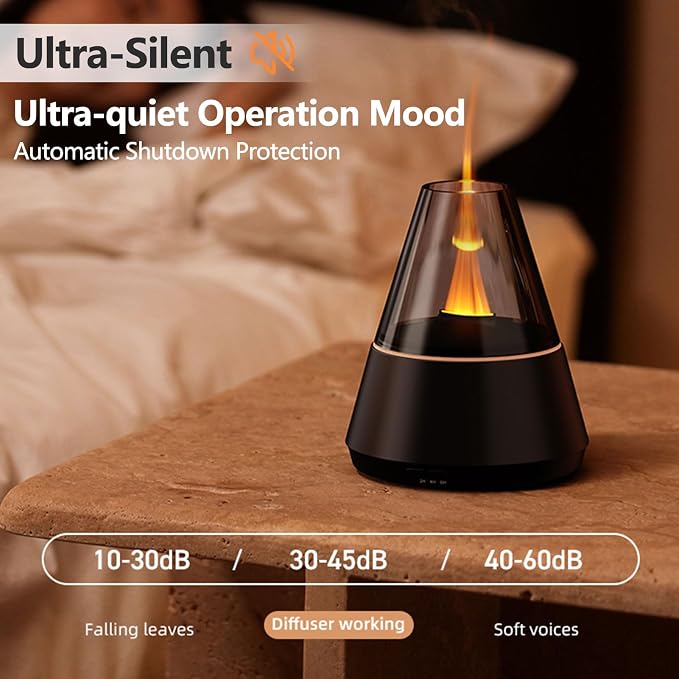 Flame Essential Oil Diffuser, Upgrade 7 Colour Lights Aromatherapy Diffuser, Oil Diffuser, Air Humidifier, Aroma Diffusers for Home, Bedroom, Office, Yoga, Timer & Waterless Auto Off