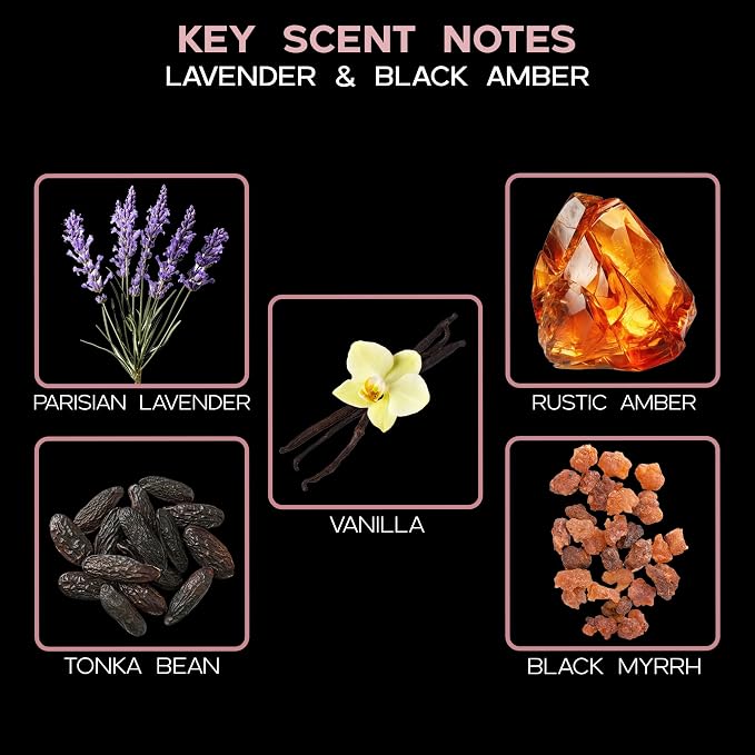 Lavender & Black Amber Diffuser Oil - Luxury Essential Oils for Diffuser Refill & Air Freshener Room Spray - Long-Lasting & Natural Home Fragrance, Scented Oil for Diffusers, USA Made, 4oz