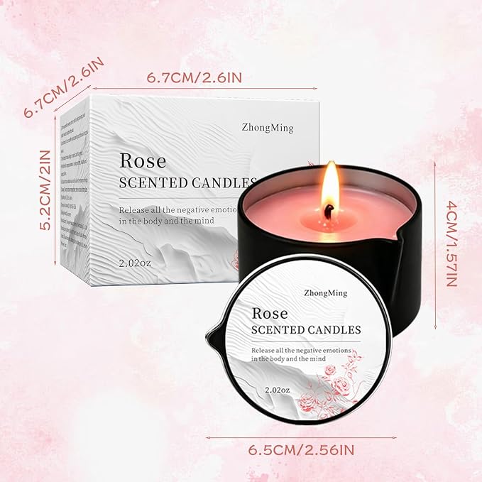 Natural Soy Wax Aromatherapy Candle for Home, Stress Relief & Relaxation, Long Lasting Fragrance Candle for Women & Men, 2.02 Oz (Rose)