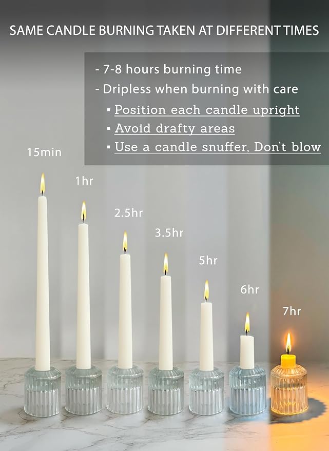 6 PK 10" Classic Taper Candles, Ivory, 7-8 Hours Long Burning, Unscented Tall Candlesticks
