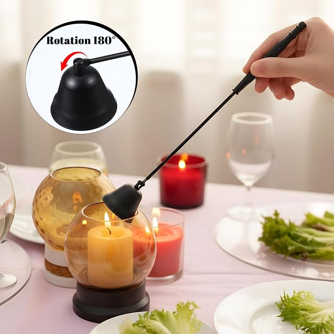 6 Pack Black Candle Snuffer Vintage, Premium Stainless Steel Wick Flame Extinguisher, 8.3 Inch Wick Snuffer with Long Handle, Elegant Design for Candles, Candle Accessory for Candles Lovers