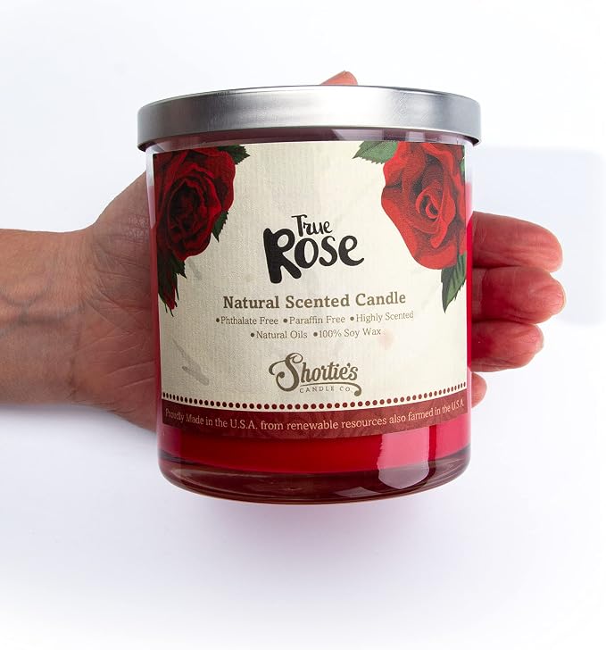 True Rose Scented Natural Soy Candle, Essential Fragrance Oils, 100% Soy, Phthalate & Paraben Free, Clean Burning, 9 Oz.