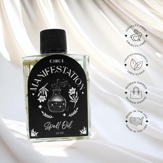 CIRCE Manifestation Spell Oil - Focus Intentions & Support Goals w/Clarity & Purpose - Add to Bath, Use in Rituals, Wear as Fragrance to Align w/Desires - Coconut Oil & Rosemary Herb - 1/2oz