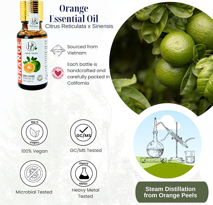 Hami’s Garden Orange Essential Oil – 0.68 fl Oz/20 mL – 100% Pure and Natural – Premium Grade with Glass Dropper - for Diffusers, Skin Care, Home Care, Soap Making