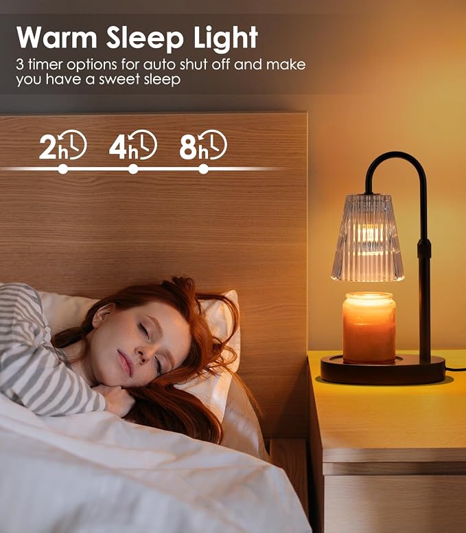 Vanranger Candle Warmer Lamp - Electric Candle Lamps Warmer with Dimmer Adjustable Height Timer Lamp Candles Warmers Glass Vintage Nightstand Lamp Sets with 2 Bulbs（Grey）