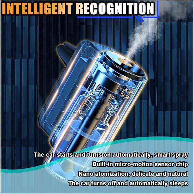 Smart Car Air Freshener Diffuser, Car Air Aroma Diffuser with Three Adjustable Intensity Levels, Rechargeable Intelligent Auto Aroma Diffusers with 3Pcs Empty Bottle (No Essential Oil)