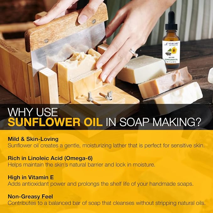 100% Pure High Oleic Sunflower Oil for Skin & Hair, Premium Carrier Oil for Massage, DIY Soap Making & Scalp Care Non-Greasy Fast Absorbing - 1 fl oz (30ml)