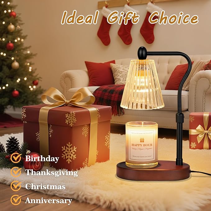 Imenlox Candle Warmer Lamp, Remote Control, with Timer and Dimmer, Adjustable Height, Christmas Birthday Gifts for Women Mom, House Warming Gifts New Home Decor, Wax Warmer for Jar Candles (Brown RC)