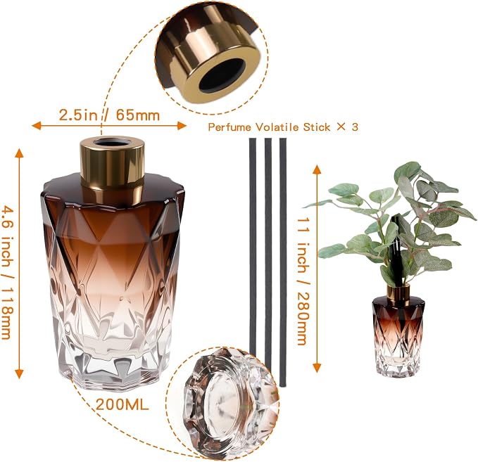 Greenery Reed Diffuser Bottle, Empty Bottle with Scent Diffuser Sticks Fake Eucalyptus, Fragrance Aromatherapy Essential Oil DIY Glass Jar for Bathroom Bedroom Shelf Office Decor (A Style)