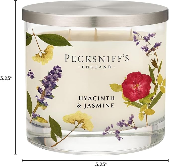 Pecksniff’s 3 Wick Candle – Jasmine & Hyacinth, 550 g / 19.4 oz – Long Lasting Burn, Elegant Home Decor & Relaxing Ambiance
