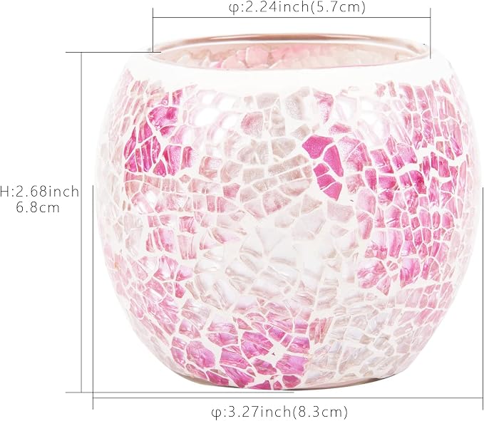 Rancco Glass Votive Candle Holder for Tealight, Romantic Mosaic Cracked Candle Holder, Candle Lamp Aromatherapy Candlescape Bowl for Valentine's Thanksgiving, Christmas Table Centerpiece, Party Decor