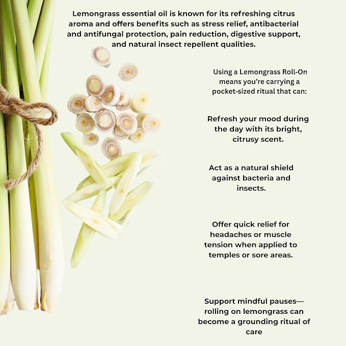 AIYE Essentials Lemongrass Roll On, 100% Pure Essential Oils, 0.34 oz / 10 ml, 2 Pack