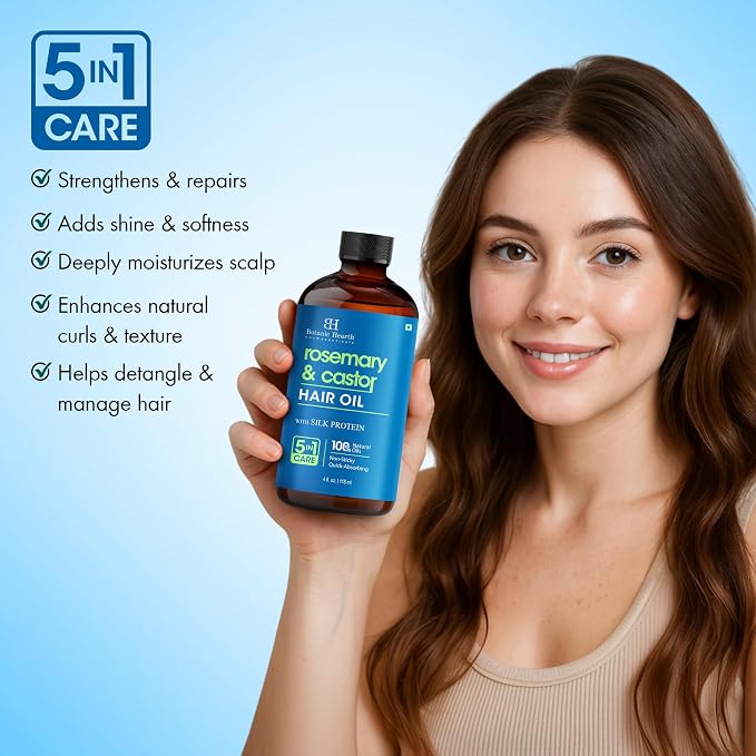 Botanic Hearth Hair Oil for Hair Growth | Strengthening Dry, Frizzy, Damaged Hair & Scalp Treatment | No Parabens or Harmful Sulfates | All Hair Types | Rosemary Castor Hair Oil - 4 Fl Oz