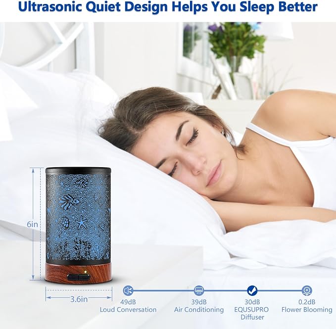 EQUSUPRO Essential Oil Diffuser 150ml Black Metal Aromatherapy Oil Diffuser Ultrasonic Cool Mist Diffuser with Auto Shut-Off Protection,7 Colors Changed LED for Home Office SPA Yoga