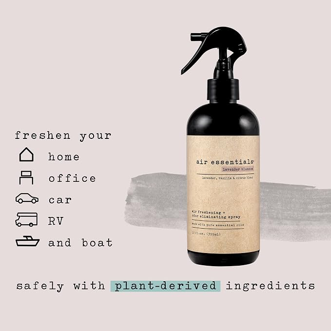 Air Essentials 12 oz Air Freshener & Odor Eliminator Spray - Neutralize Odors from Smoke, Pets, Food & Garbage in Homes, Offices & Cars - Made with Clean Essential Oils (Lavender Blossom, 2-Pack)