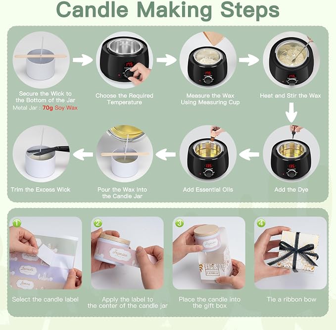 ZEROMX Candle Making Kit for Adults Beginners – 161PCS 1200g Wax DIY Candle Making Kit with Electric Wax Melter Pot, Candle Making Supplies for Make Your Own Candle Kit, Craft Kits for Adults