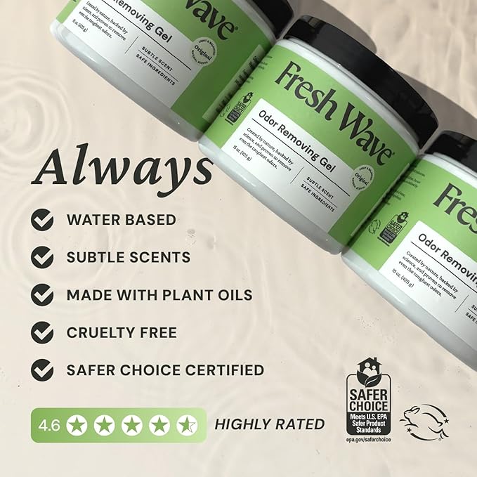 Fresh Wave Odor Removing Gel, 15 oz. - Odor Absorbers for Home, Safer Odor Relief, Natural Plant-Based Odor Eliminator, Every 15 oz. lasts 30-60 Days, For Cooking, Trash & Pets