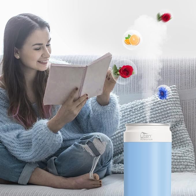 Humidifiers, Humidifier for Bedroom, Can Air Humidifier, Humidifiers for Home and Plants, USB Powered And Battery Powered Portable for Home Office Car Outdoor, 2 Mist Modes, Night Light, Auto-Off