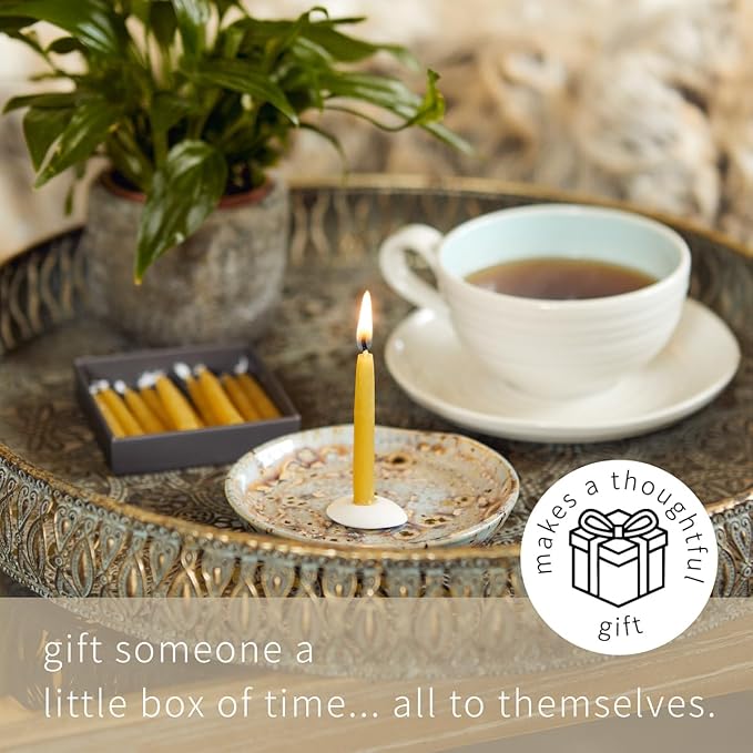 Relaxation Candles by Cotton & Grey – 12 Pure Beeswax Twenty Minute Candles with Ceramic Holder for Meditation, Mindfulness, Relaxation and Well-Being