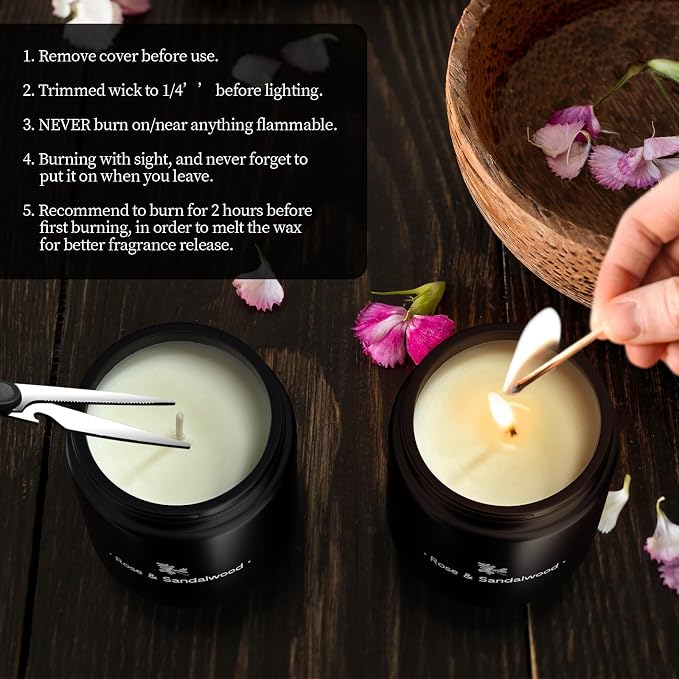 TranquilBliss Rose & Sandalwood Black Scented Candles for Men - 7.6oz Soy Wax Candle for Home Scented - Men Candle Gifts, Father's Day, Christmas Gift for Husband, Boyfriend, Father
