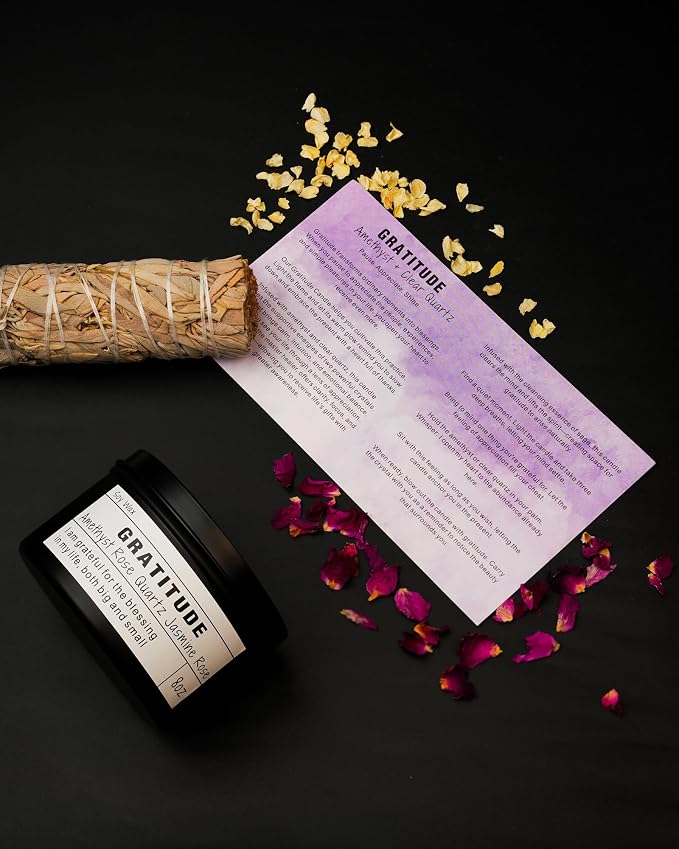 Gratitude Candle, Thank You Gift, Appreciation Gift for Her, Self Care, Meditation, Spiritual, Crystal Candle. (8oz)