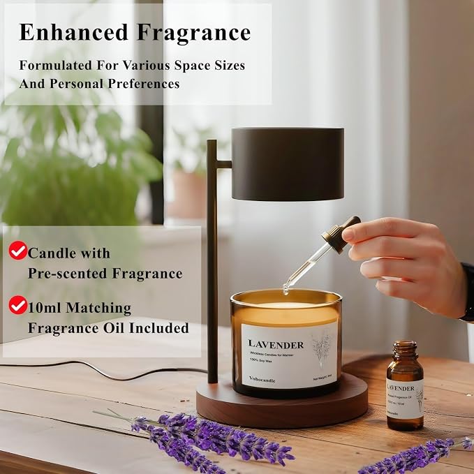 VOHO Lavender Wickless Candles for Candle Warmer Lamp, 9oz Soy Scented Candles & 10ml Essential Oil for Customizable Aroma, Wickless Lavender Candle for Warmer Lamp Birthday Housewarming Holiday Gifts