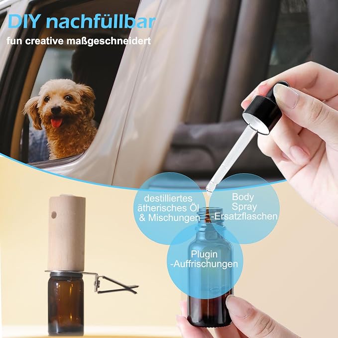 Refillable Car Essential Oil Diffuser with Lemon Oil (10ml), 30 Days’ Vent Clip Air Freshener Commuter Aromatherapy Non-toxic Strong Natural Fragrance Odor-fighting Fresh Scent for Women Men (2 Sets)