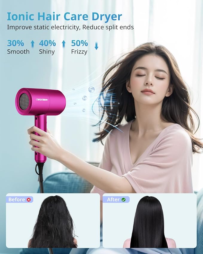 SHRATE Ionic Hair Dryer with Diffuser | Professional Blow Dryer for Curly, Frizzy & All Hair Types | Low Noise & Gentle for Sensitive Hair | Compact & Portable Design for Home, Travel, Women & Men