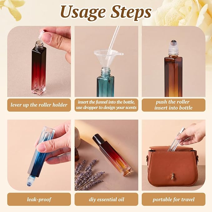 Domensi 10 Pack 10ml Amethyst/Tiger Eye/Green Aventurine/Lapis Lazuli Essential Oil Roller Bottles,Refillable Leak Proof Roll On Bottles Travel Perfume Vials for DIY Aromatherapy, Wellness & Self Care