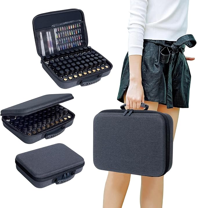 Essential Oils Carrying Case Holds 60 Bottles with Detachable Pad, Black