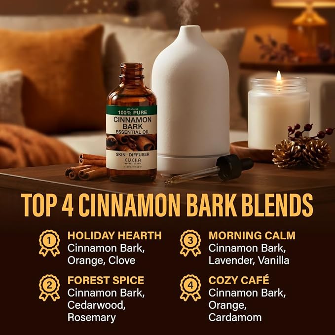 100% Pure Cinnamon Oil - 4 Fl Oz Cinnamon Essential Oil for Hair, Skin, Diffuser, Aromatherapy & DIY Soap Making Scent