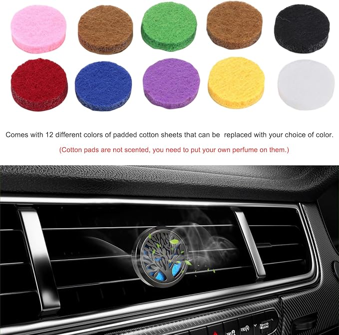 KVAEY 2PCS 30mm Car Diffuser Vent Clips, Tree of Life Aromatherapy Essential Oil Diffuser Locket with 12 Felt Pads, Stainless Steel Car Diffuser Locket Air Freshener (Black)