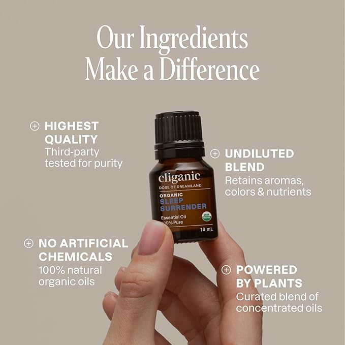 Cliganic Sleep Surrender Organic Essential Oil Blend 0.51 Fl Oz – Carefully Crafted with Vetiver, Lavender, Frankincense, Clary Sage, Ylang Ylang, Marjoram & Spearmint – Calming Aromatherapy Oil