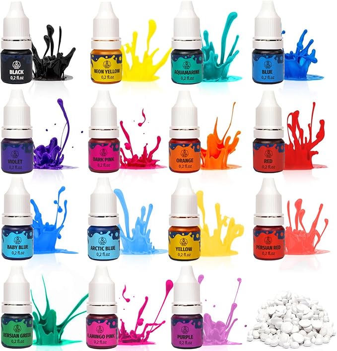 Liquid Candle Wax Dye for Soy Candle Making - 16 Popular Candle Dye Coloring Set - Premium Liquid Candle Wax Coloring - Highly Concentrated Candle Colors