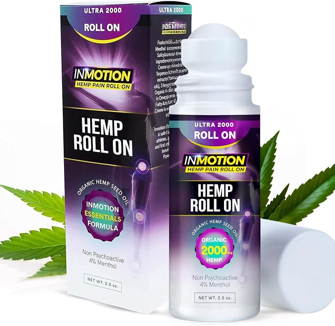 Roll On for Pain Relief – Fast Acting Dual Action Formula – Roll On Hemp Oil with Menthol & Boswellia for Muscle, Joint, Back, Knee – Odorless, Non-Greasy, Made in USA
