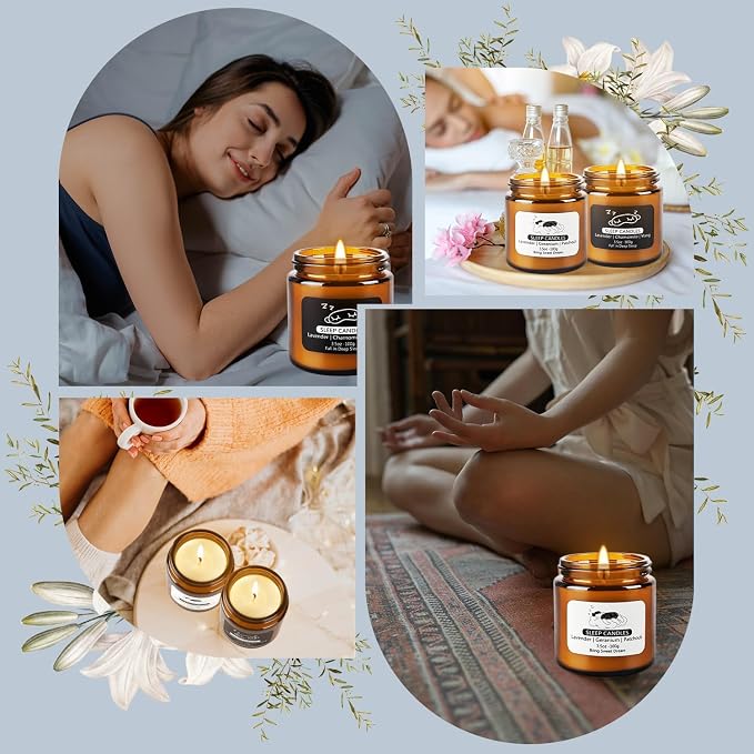 2 Pack Scented Candles Set|7 oz.Sleep Sweet Dream with Lavender,Geranium and Patchouli, Deep Sleep with Lavender,Chamomile Aromatherapy Candle,Long Lasting Time,Perfect Home Gifts for Men,Women | Lavender, Chamomile & Ylang-Ylang Natural Scented Candle...